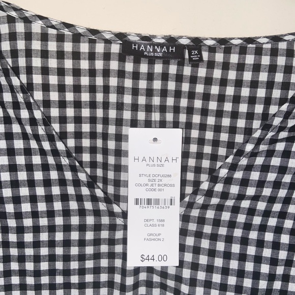 NWT Hannah 2X Black & White Checker Blouse w/ Pink Crochet Layered Bell Sleeves - Picture 5 of 5